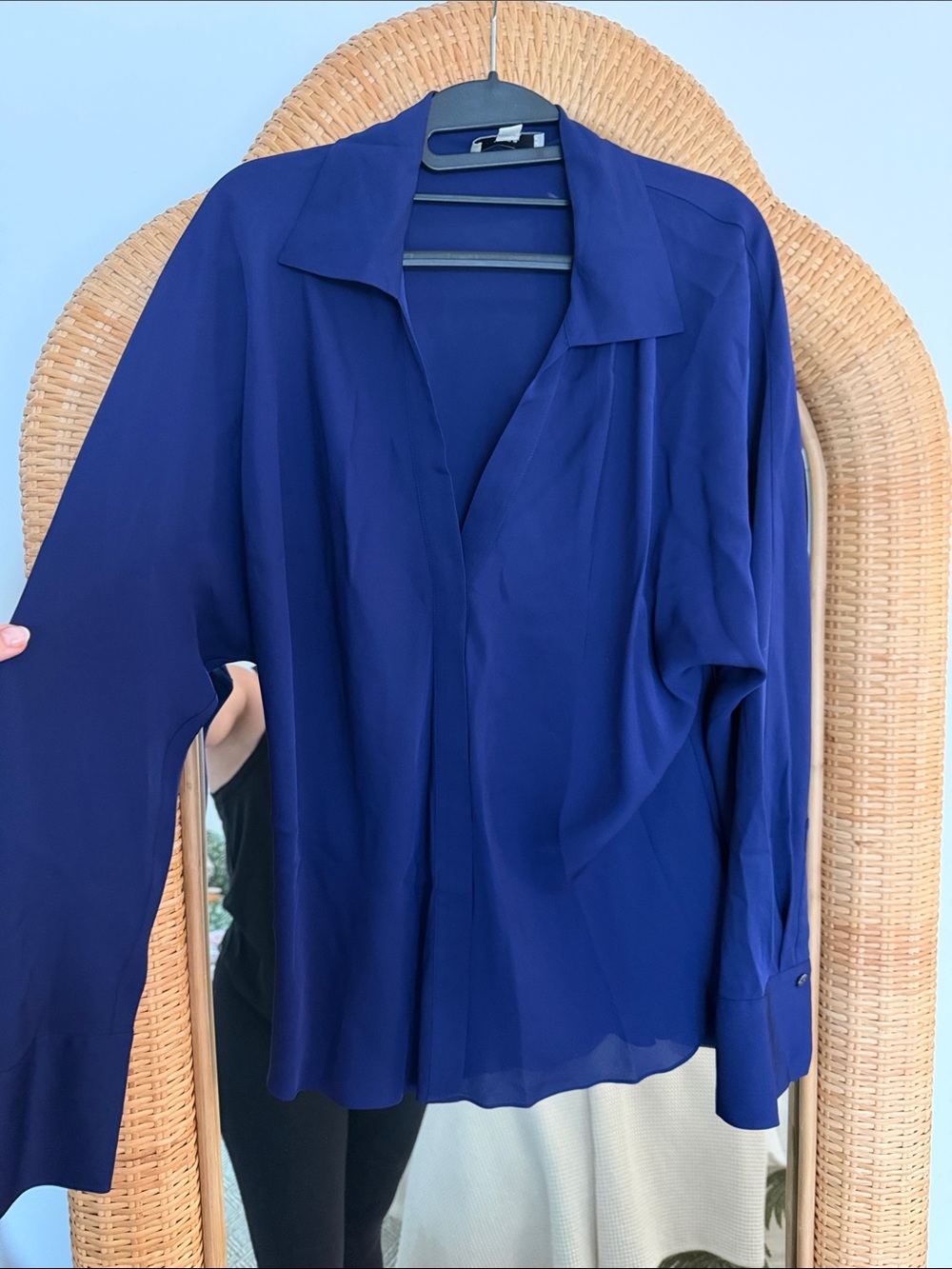 Vince Deep Blue Silk-Look Buttonless Blouse
